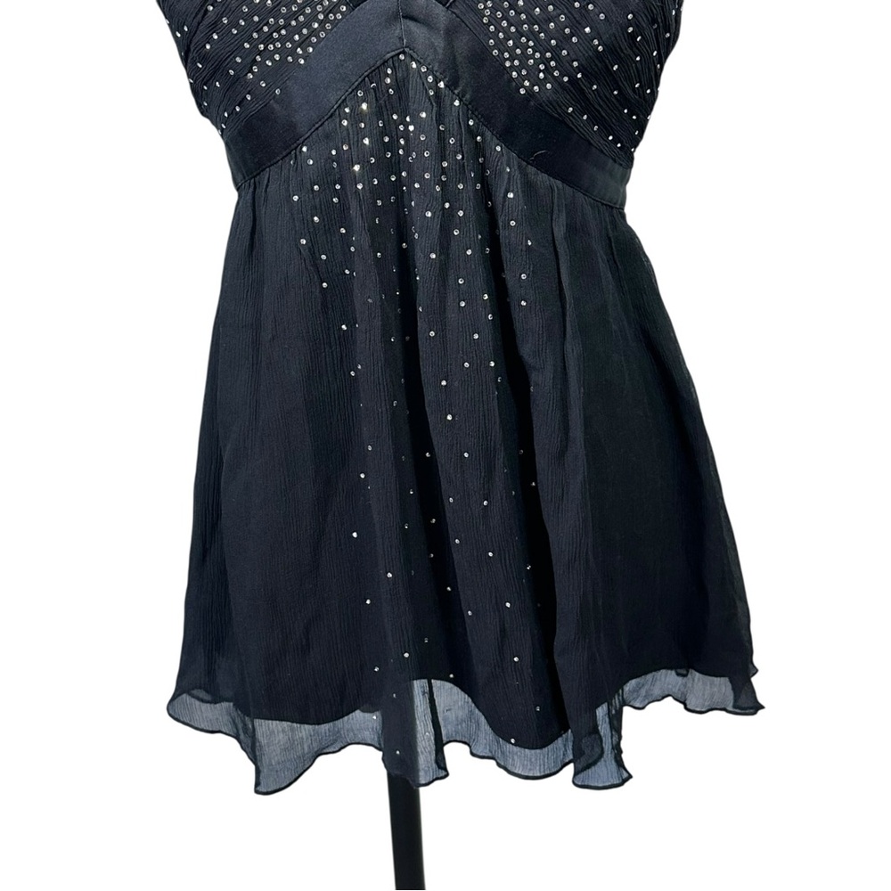VTG Y2K Express Halter Babydoll Top 6 Rhinestone 100%‎ Silk Tank Retro Going Out - Picture 5 of 10